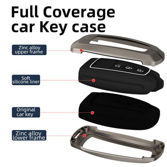 Metal Silicone Key Cover Compatible for Ford : Figo, Aspire, Ecosport, Endeavour | 3 button Smart Key
