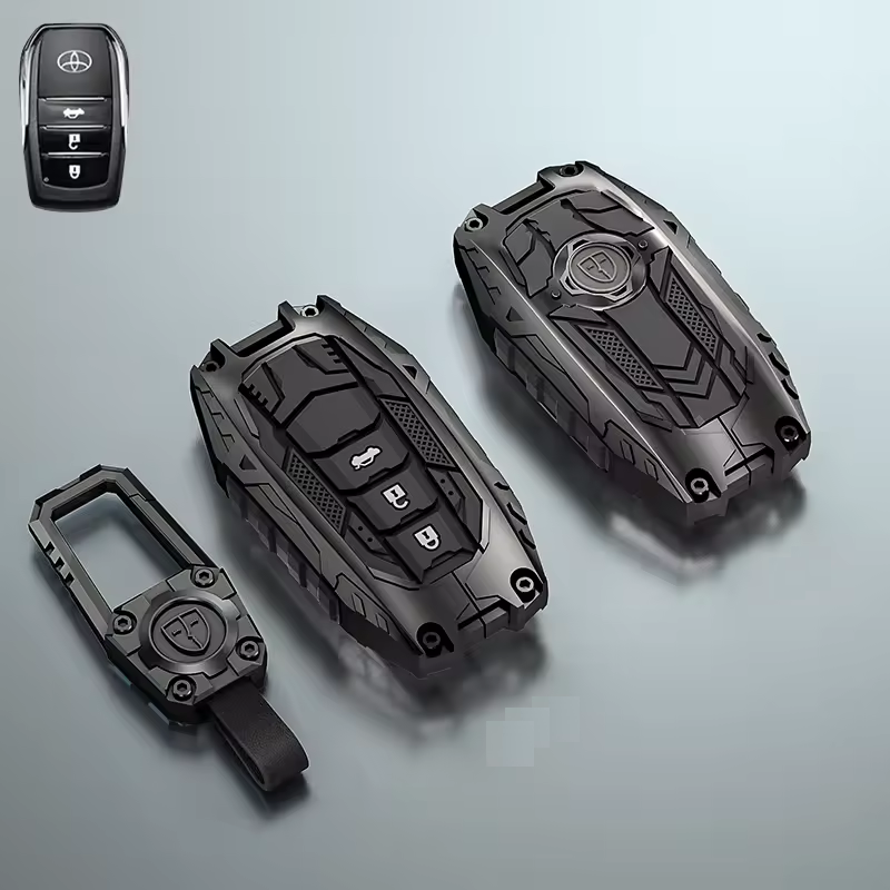 Metal Transformer Key Cover with keychain Compatible For Toyota: Innova Crysta, HyCross, Hilux, Fortuner, Legender, Land Cruiser, Camry (3 button smart key)