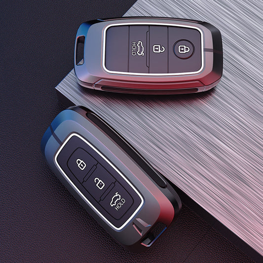 Metal Silicone Car Key Cover Compatible For Kia Seltos, Kia Sonet,Kia Carens,Kia Carnival (3 Button Smart Key)