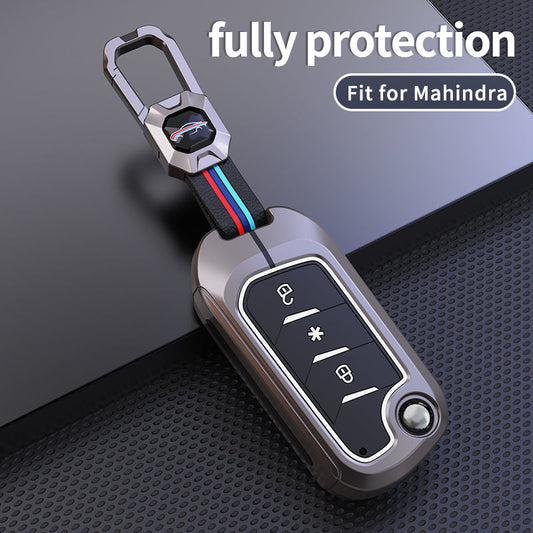 Metal Silicone Key Cover Compatible For Mahindra: Thar, Bolero, Scorpio, Scorpio-N, XUV700, XUV400, XUV3x0, XUV300, TUV300, Marazzo (3 button flip key)