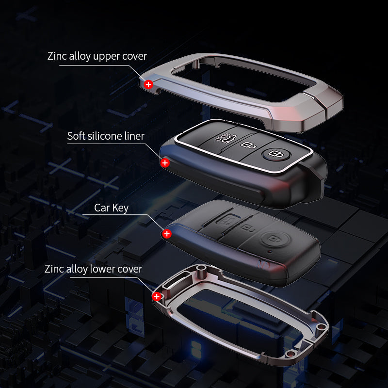 Metal Silicone Car Key Cover Compatible For Kia Seltos, Kia Sonet,Kia Carens,Kia Carnival (3 Button Smart Key)