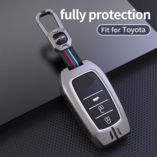 Metal Silicone Car Key Cover Compatible For Toyota: Innova Crysta, HyCross, Hilux, Fortuner, Legender, Land Cruiser, Camry (3 button smart key)