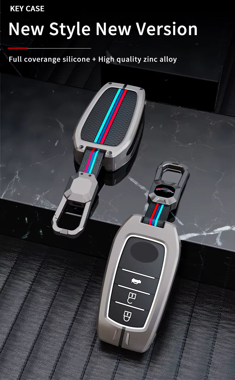 Metal Silicone Car Key Cover Compatible For Toyota: Innova Crysta, HyCross, Hilux, Fortuner, Legender, Land Cruiser, Camry (3 button smart key)