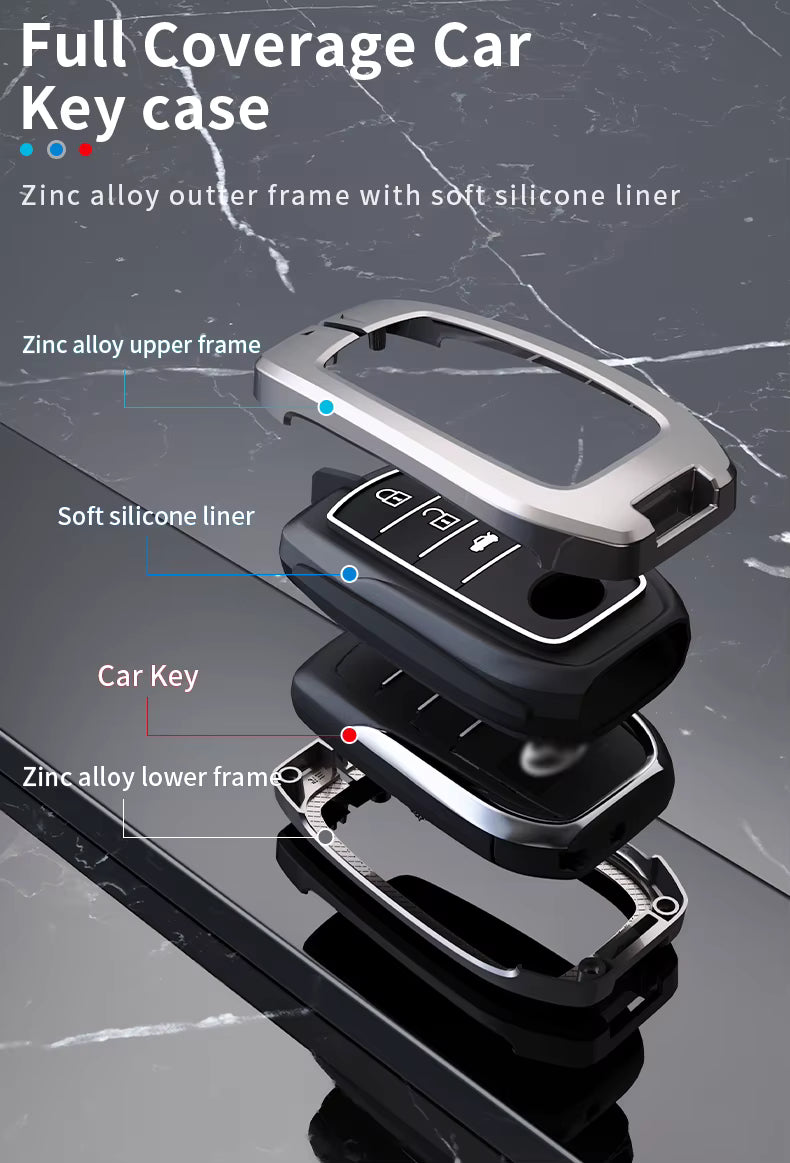 Metal Silicone Car Key Cover Compatible For Toyota: Innova Crysta, HyCross, Hilux, Fortuner, Legender, Land Cruiser, Camry (3 button smart key)