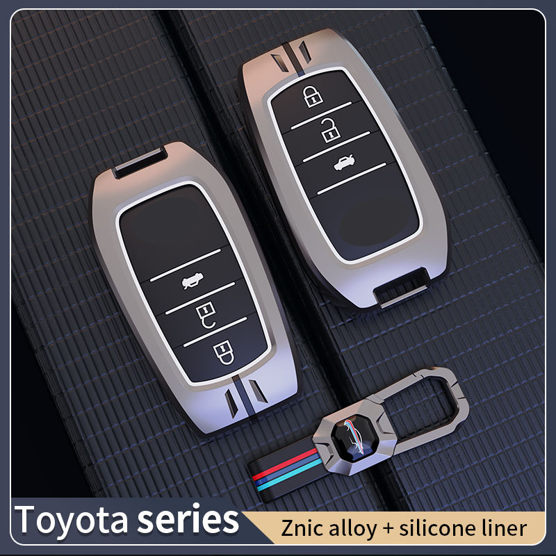 Metal Silicone Car Key Cover Compatible For Toyota: Innova Crysta, HyCross, Hilux, Fortuner, Legender, Land Cruiser, Camry (3 button smart key)