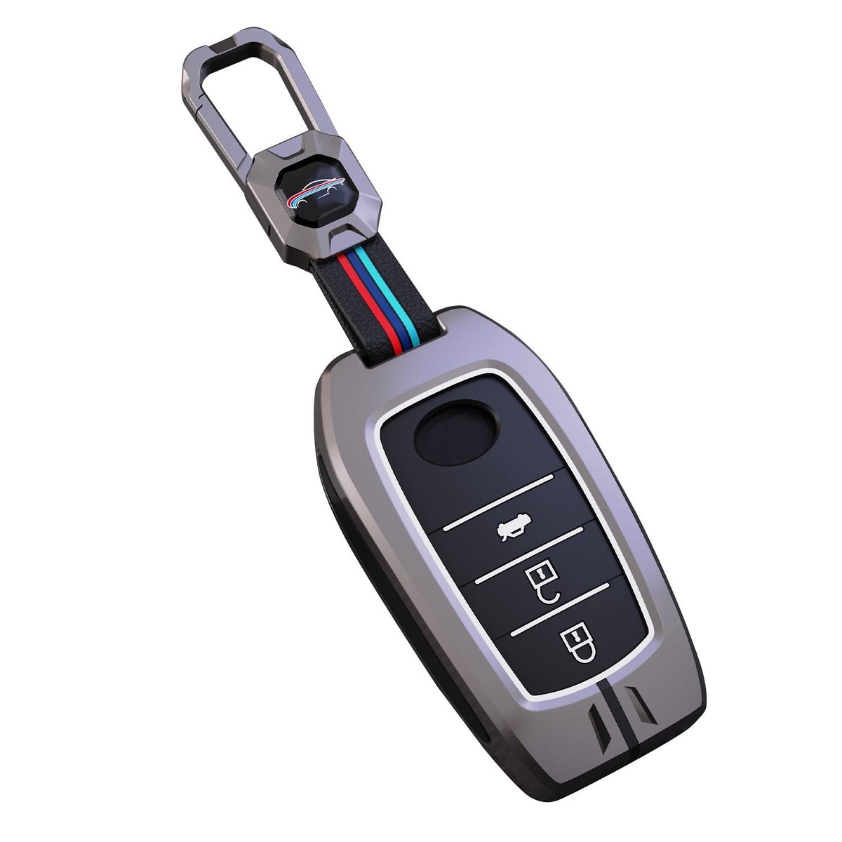 Metal Silicone Car Key Cover Compatible For Toyota: Innova Crysta, HyCross, Hilux, Fortuner, Legender, Land Cruiser, Camry (3 button smart key)