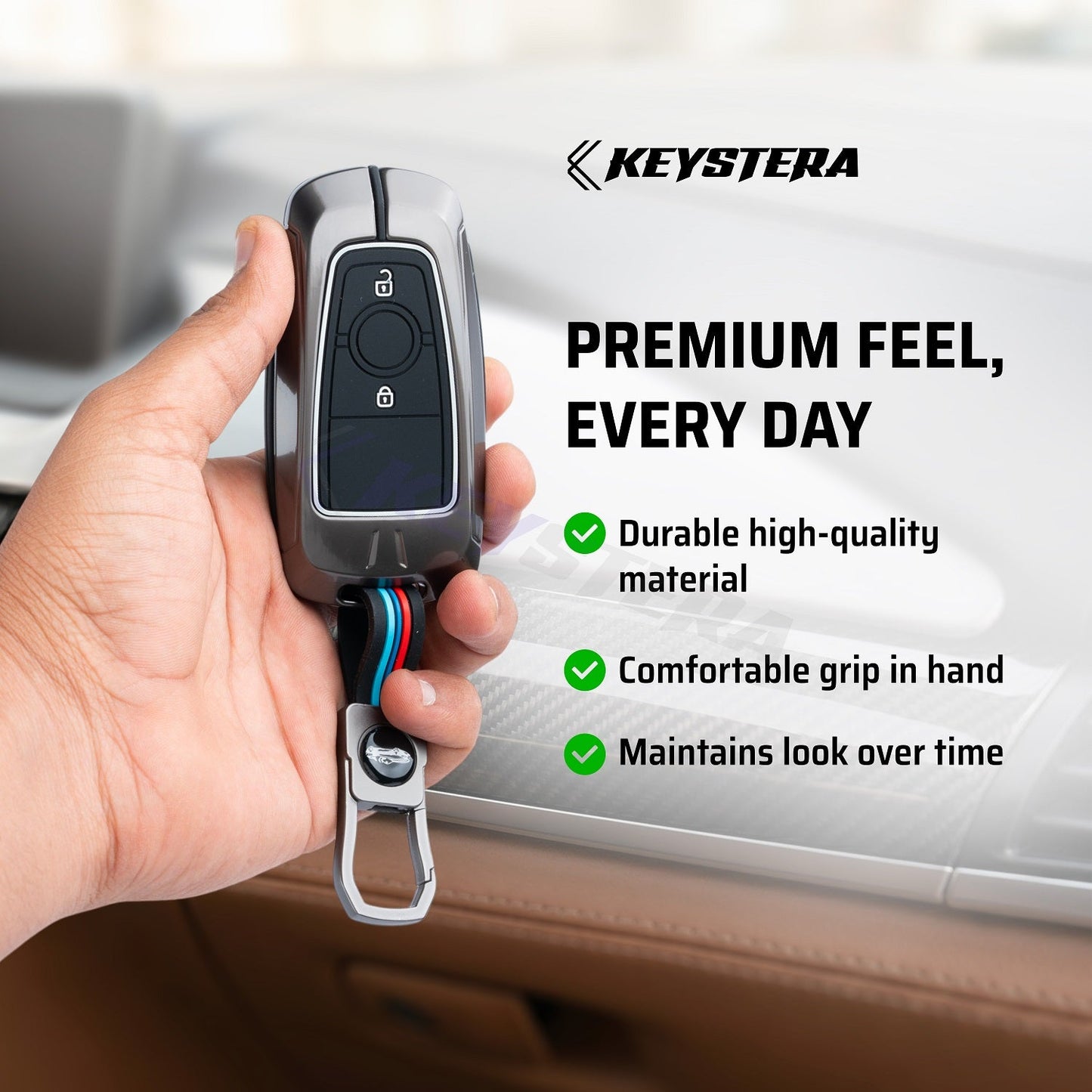Metal Silicone Key Cover Compatible for Ford Ecosport | Endeavour | Freestyle | Aspire | Figo (2 button Smart Key)
