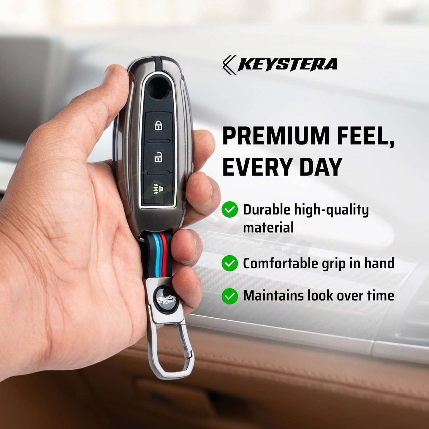 Metal Silicone Key Cover Compatible for Nissan Magnite, Micra, Sunny, Teana 3 button smart key