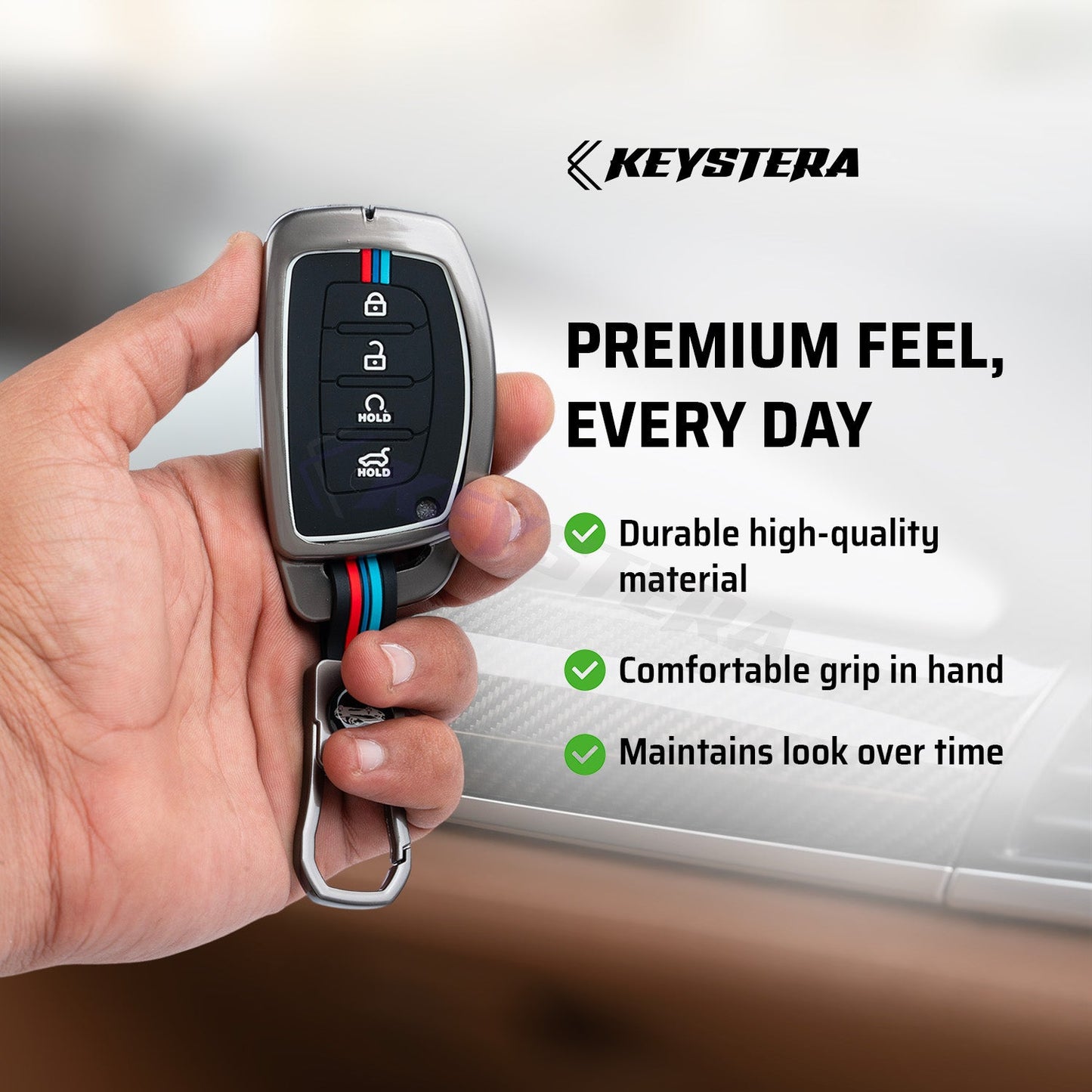 Metal Silicone Key Cover Compatible for Hyundai: Alcazar, Creta 2021 onwards (4 button smart key)