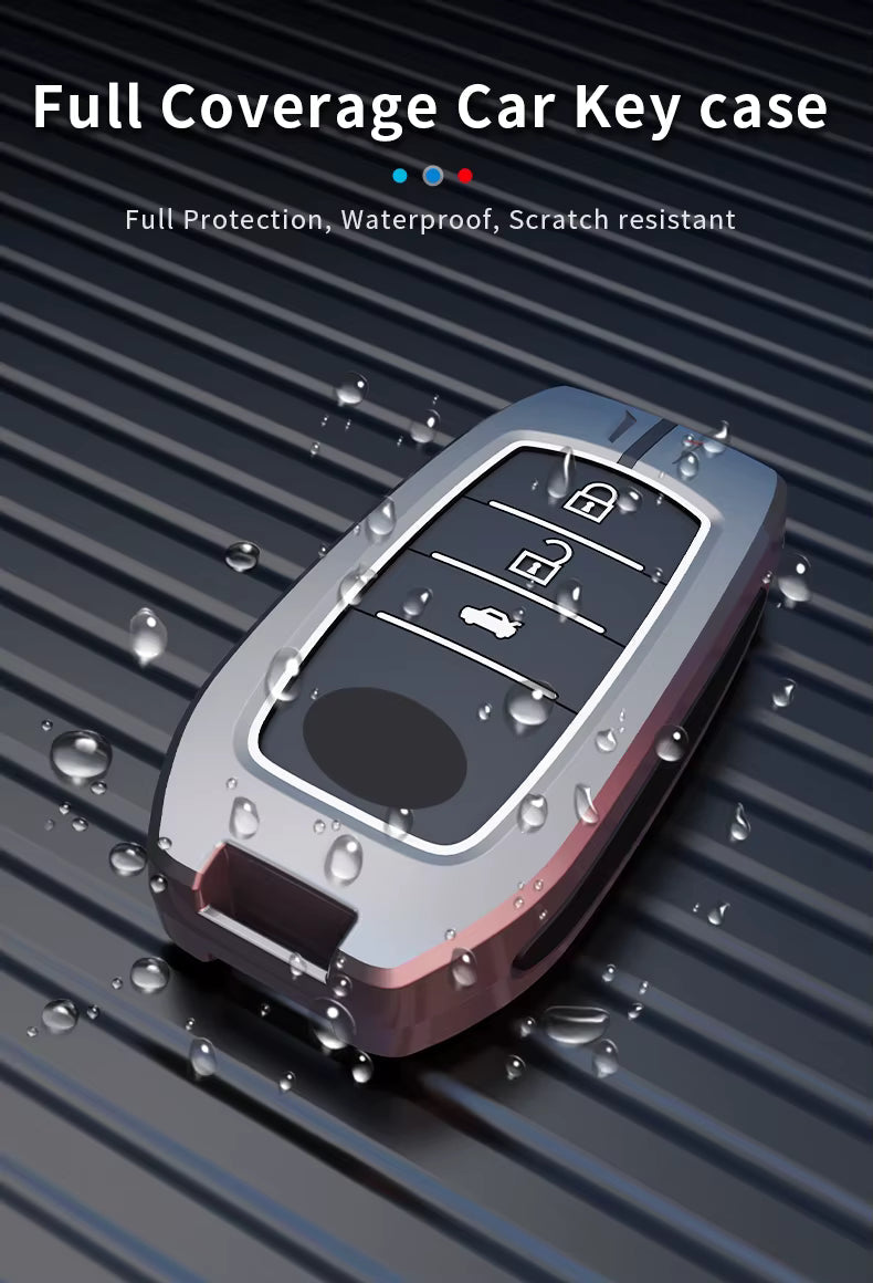 Metal Silicone Car Key Cover Compatible For Toyota: Innova Crysta, HyCross, Hilux, Fortuner, Legender, Land Cruiser, Camry (3 button smart key)