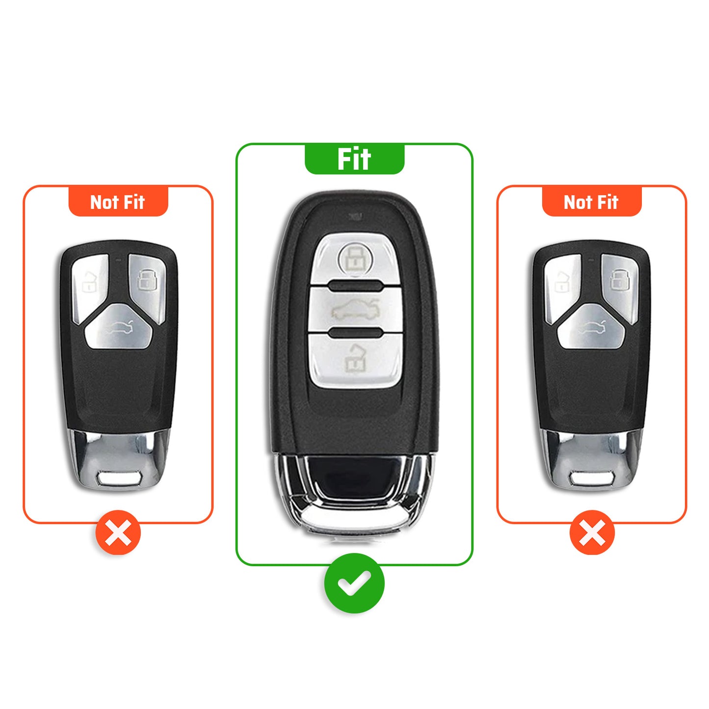 Metal Car Key Cover Compatible For AUDI A3 | A4 | A5 | Q3 | Q5 | Q7 | Q8 (3 Button Smart Key)