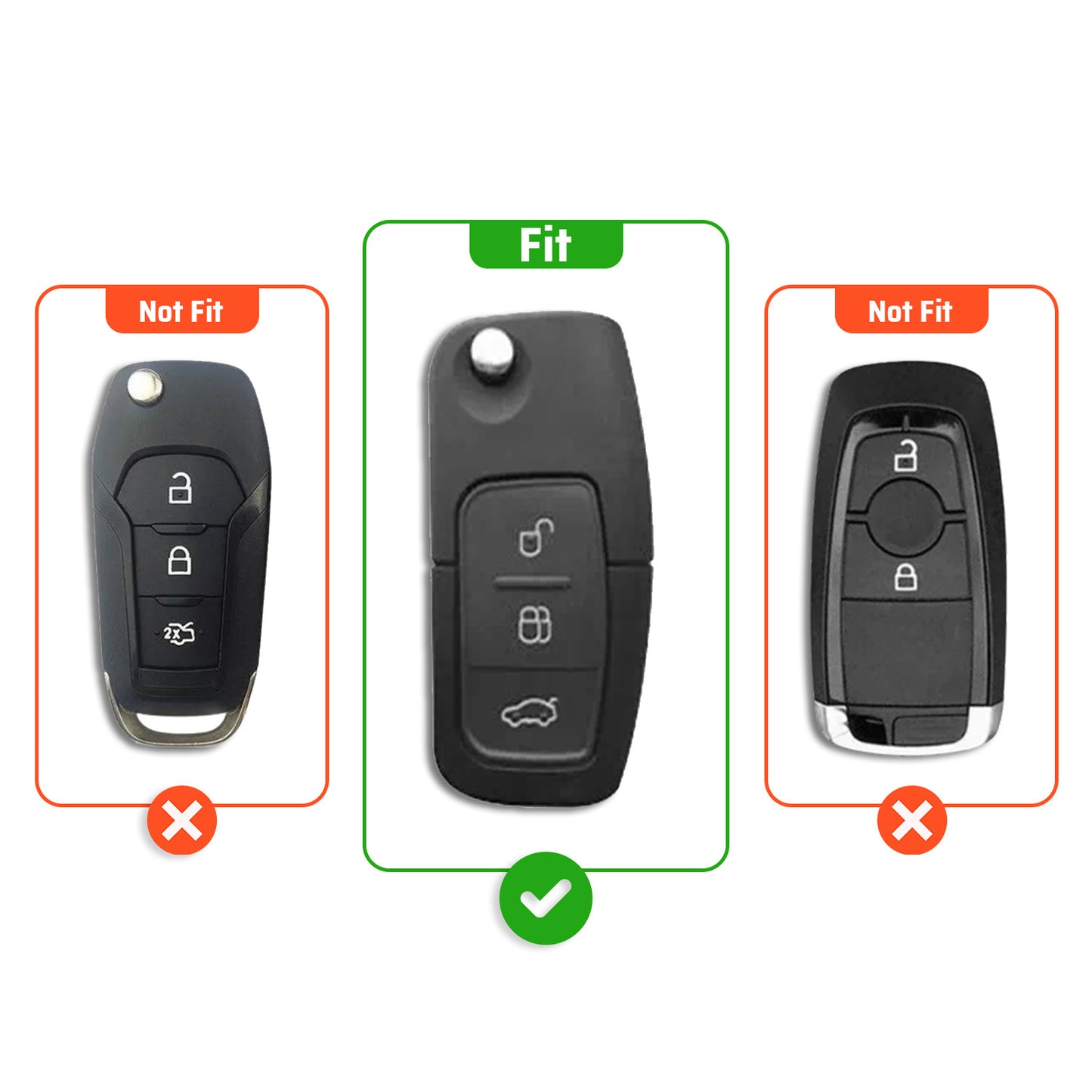 Metal Silicone Key Cover Compatible for Ford EcoSport | Aspire | Freestyle Flip Key only (3 Button Flip Key)