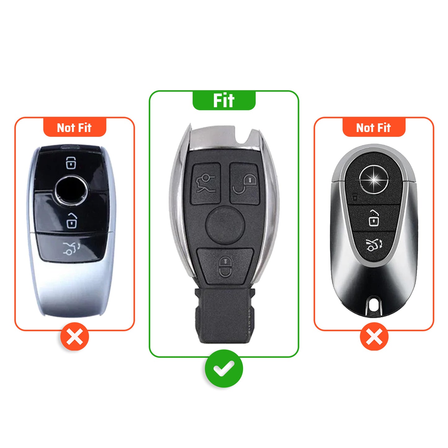 Metal Silicone Car Key Cover Compatible For Mercedes Benz : GL Series | S - Class | C - Class | M - Class | 3 Button Smart Key
