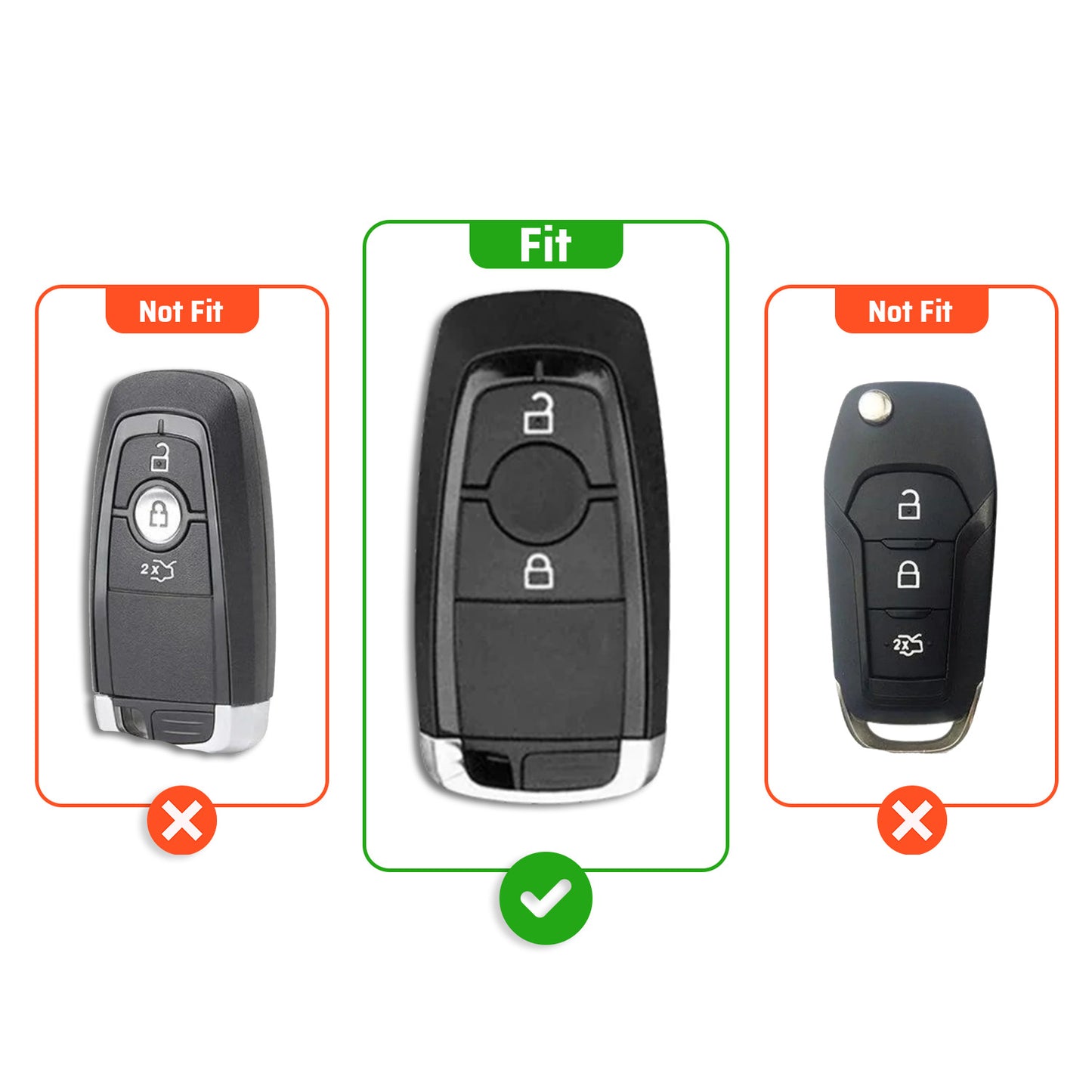 Metal Silicone Key Cover Compatible for Ford Ecosport | Endeavour | Freestyle | Aspire | Figo (2 button Smart Key)