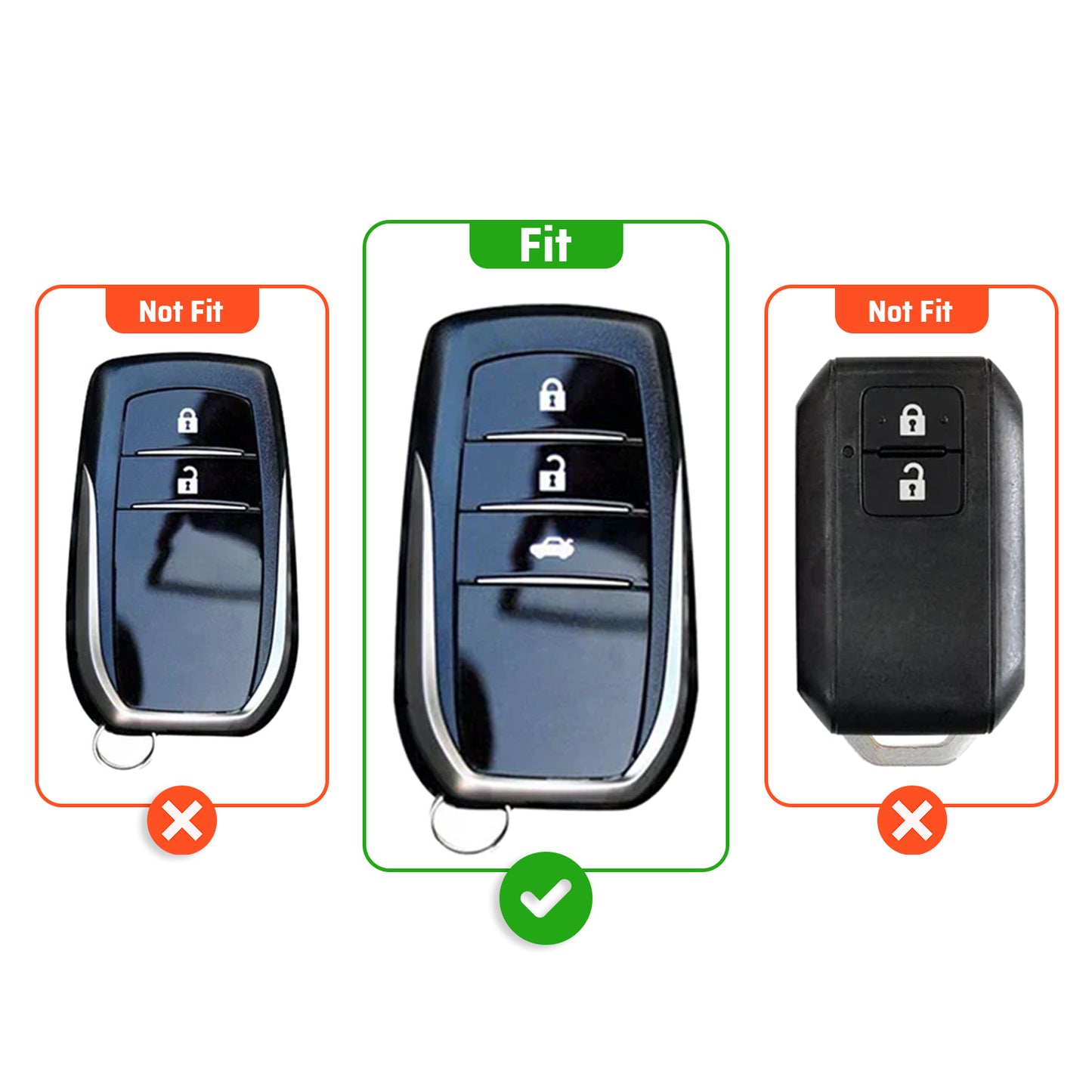 Metal Key Cover Compatible For Toyota: Innova Crysta, HyCross, Hilux, Fortuner, Legender, Land Cruiser, Camry (3 button smart key)