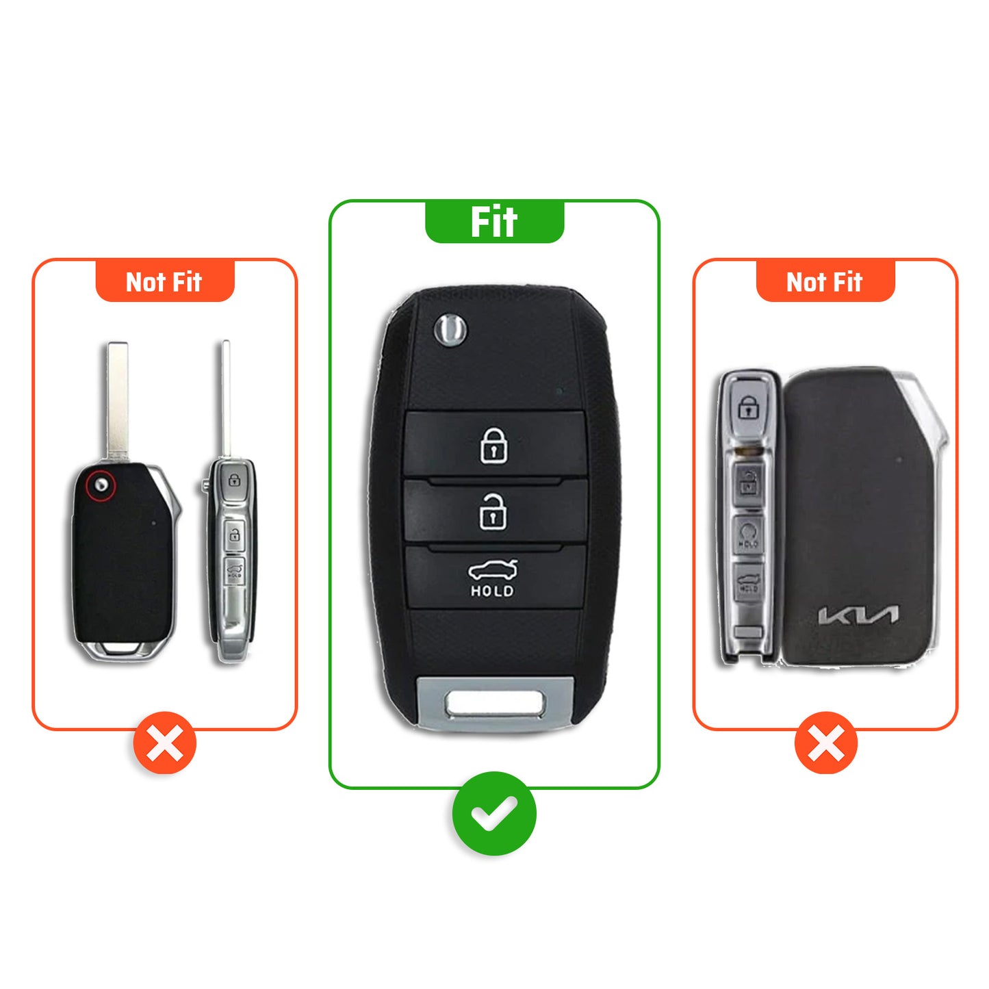 Metal Leather Brown Car Key Cover Compatible For Kia Seltos, Kia Sonet,Kia Carens (3 Button Flip Key)