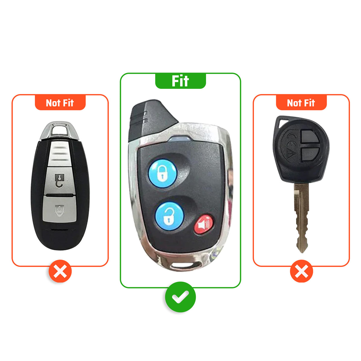Metal Sapphire Key Cover With Key Chain Compatible with Suzuki Nippon 3-Button Smart Key