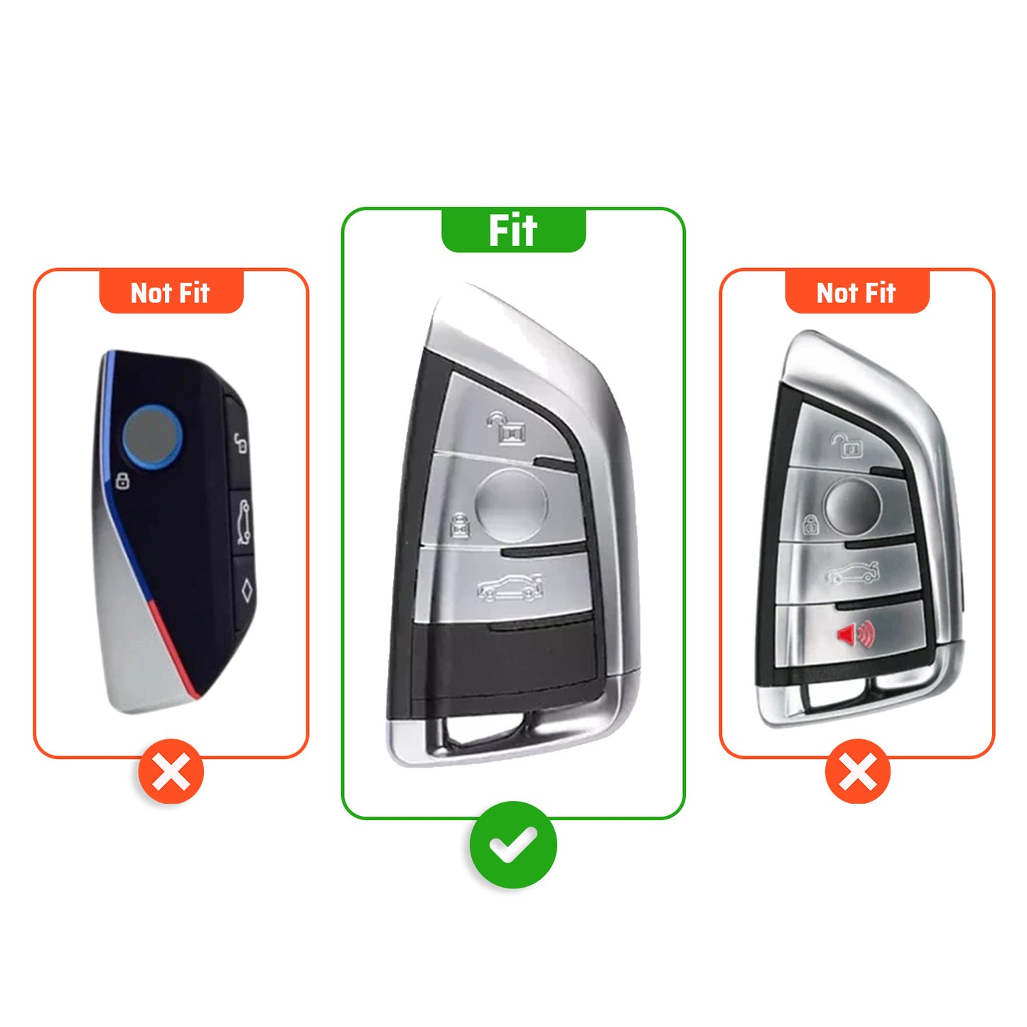 Metal Key Cover With Key Chain Compatible With BMW GT-Series | X-Series | M-Series | 3-Series | 5-Series | 7-Series 3 Button Smart Key