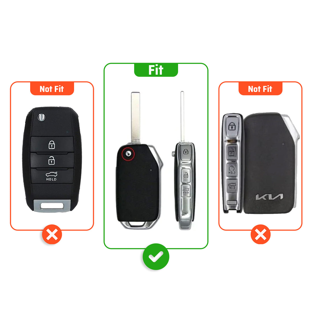 Metal Silicone Car Key Cover Compatible For kia : Seltos, Sonet, Carens, Carens Clavis (3 Button Flip Key)