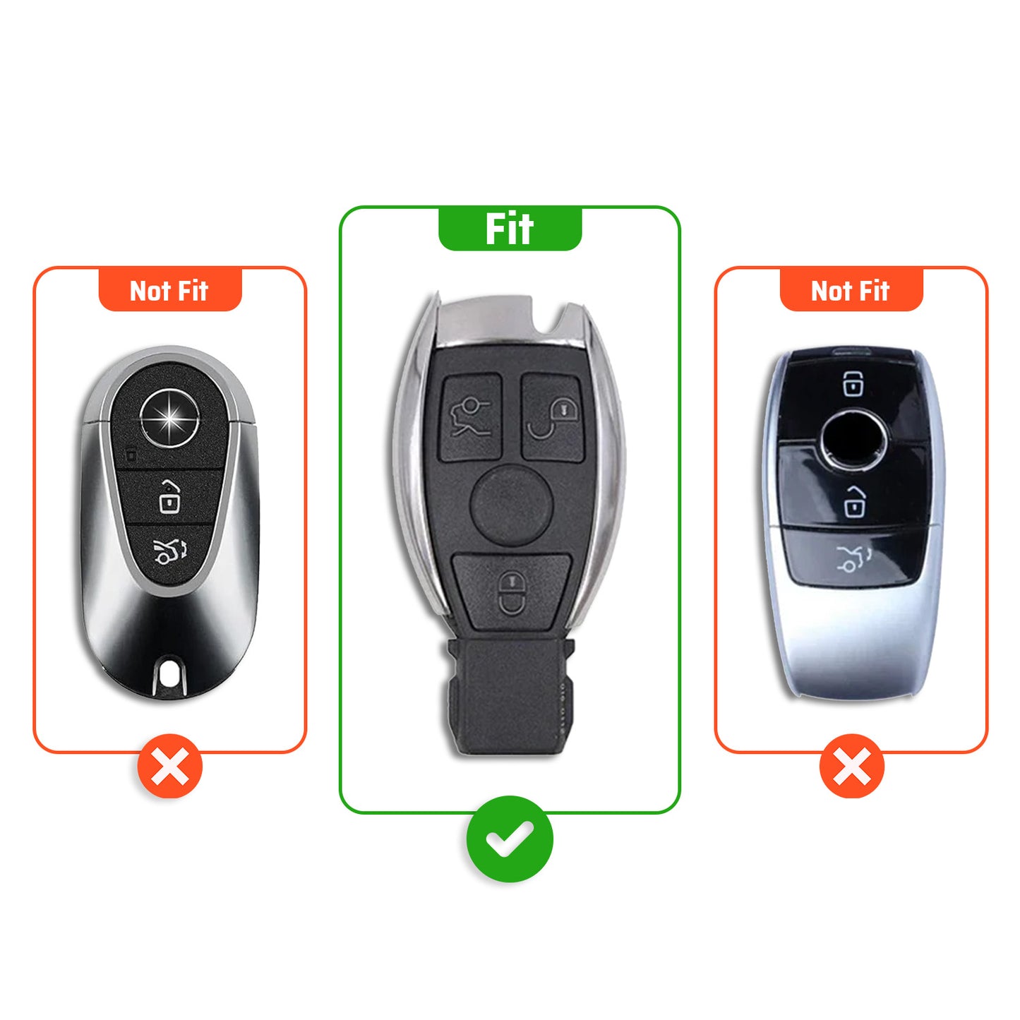 Metal Leather key cover Compatible for Mercedes Benz : GL Series | S - Class | C - Class | M - Class | 3 Button Smart Key