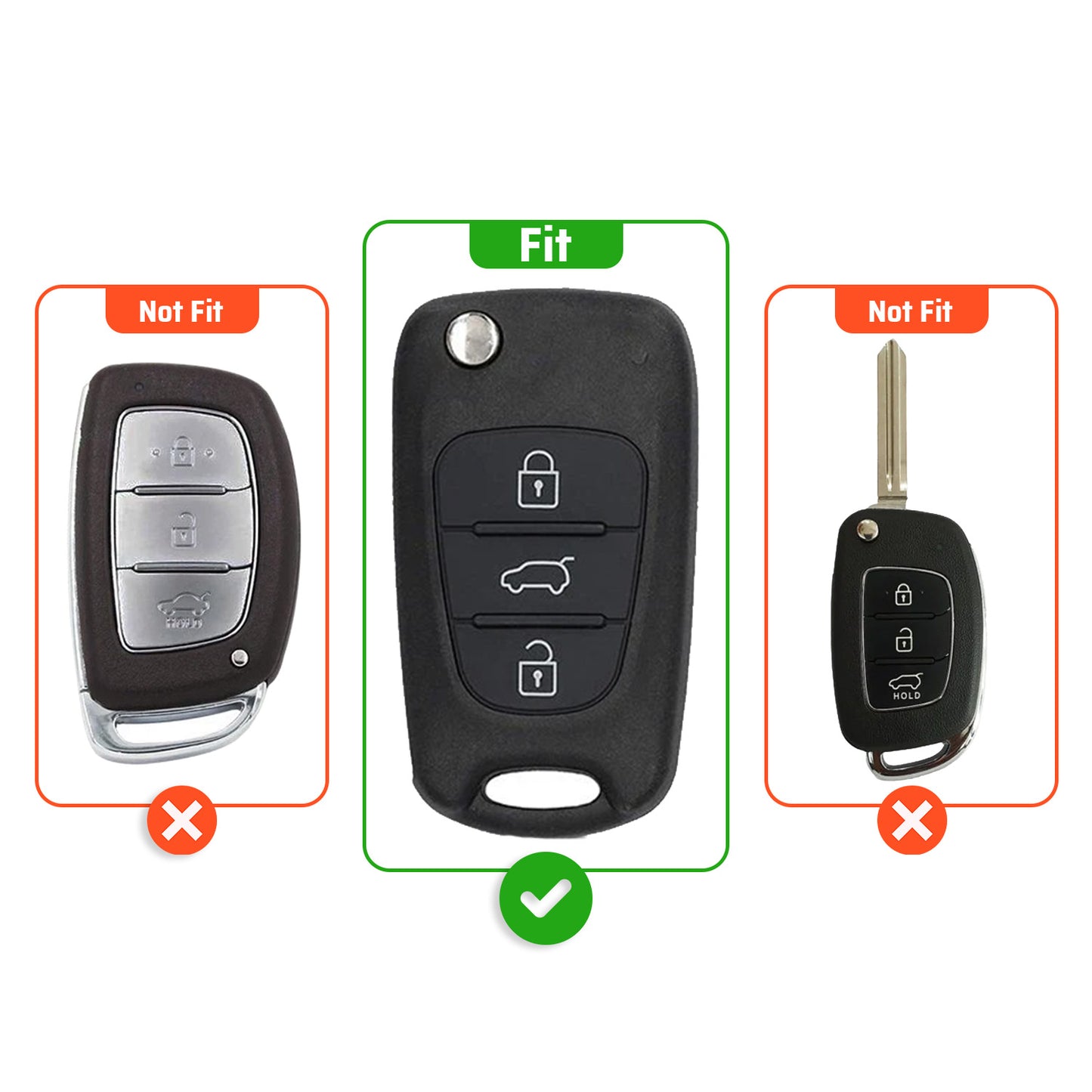 Metal Sapphire Key Cover With Key Chain Compatible For Hyundai Old Verna | Old Elentra | Old i20 | Old i10 (3 button Flip Key)