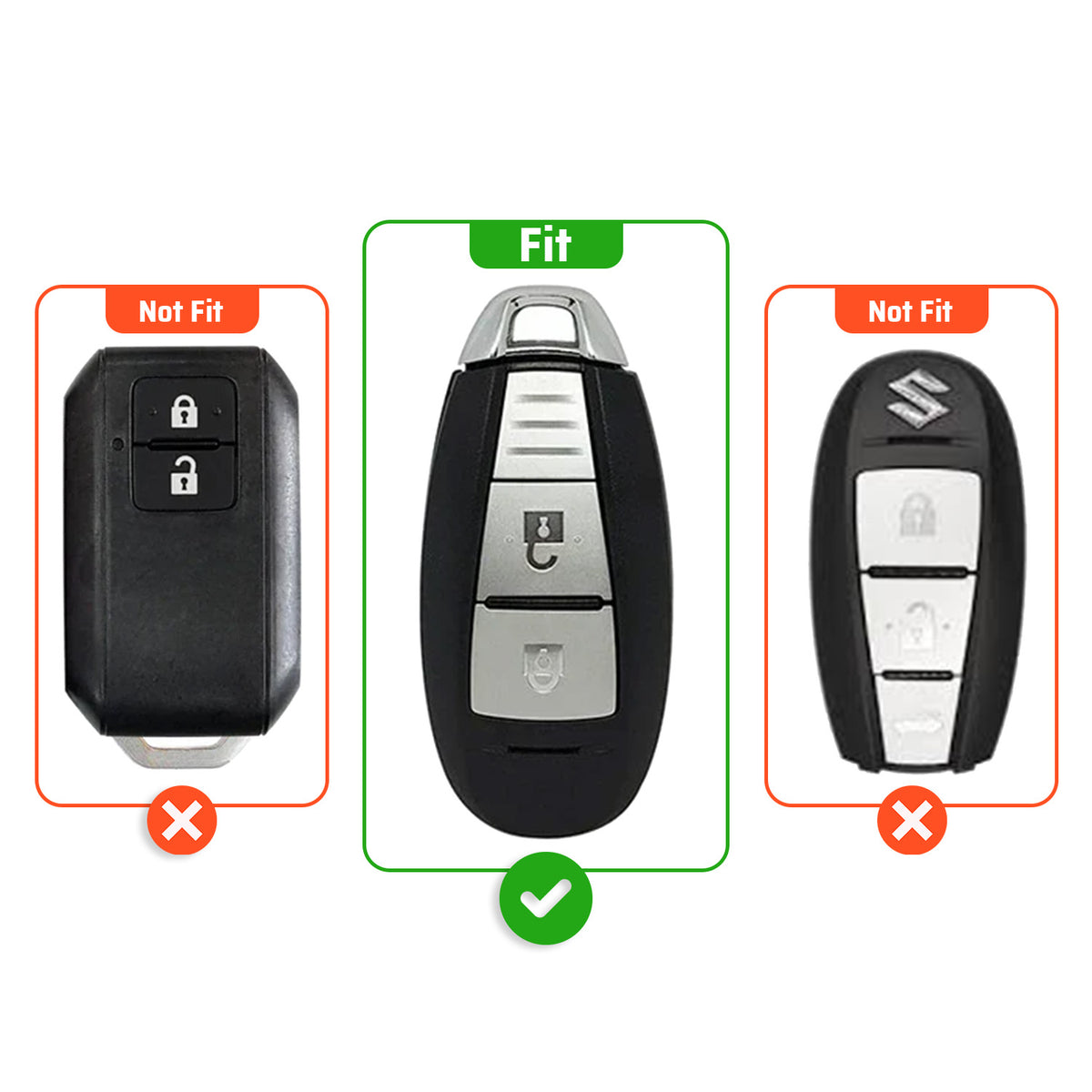 Metal Key Cover Compatible For Suzuki: Baleno, Ciaz, Ignis, S-Cross, Grand Vitara, Brezza & Toyota Urban Cruiser (3 Button smart key)