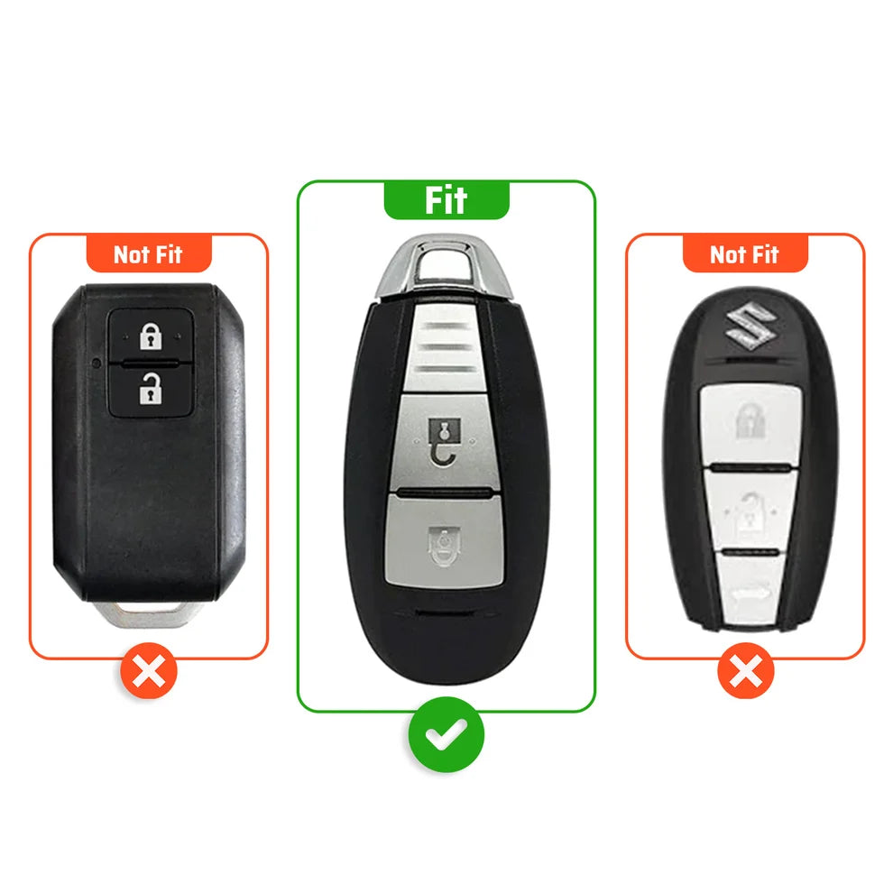 Metal Silicone Car Key Cover Compatible For Suzuki: Baleno, Ciaz, Ignis, S-Cross, Grand Vitara, Brezza & Toyota Urban Cruiser (3 Button smart key)