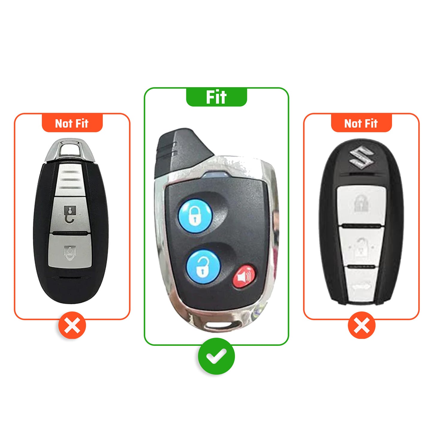 Metal Silicone Key Cover Compatible for Suzuki Nippon 3-Button Smart Key