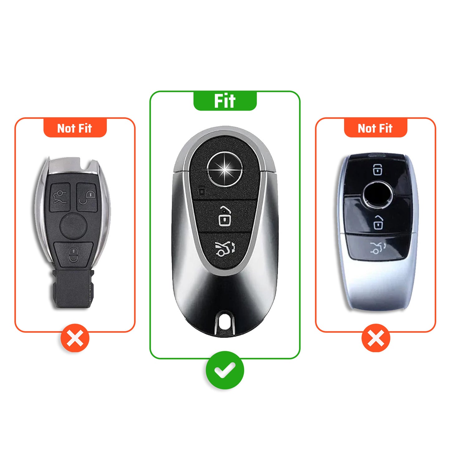 Metal Silicone Car Key Cover Compatible For New Mercedes Benz Maybach | S Class | E Class (3 Button Smart Key)