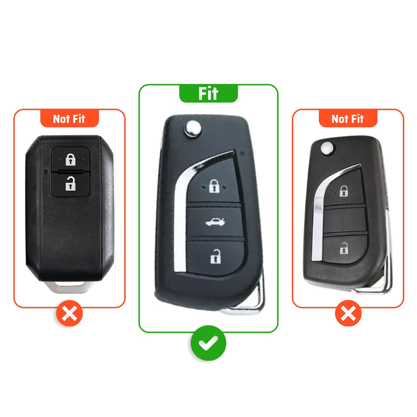 Metal Sapphire Key Cover With Key Chain Compatible with Toyota: Innova Crysta, Corolla Altis. (3 button flip key)