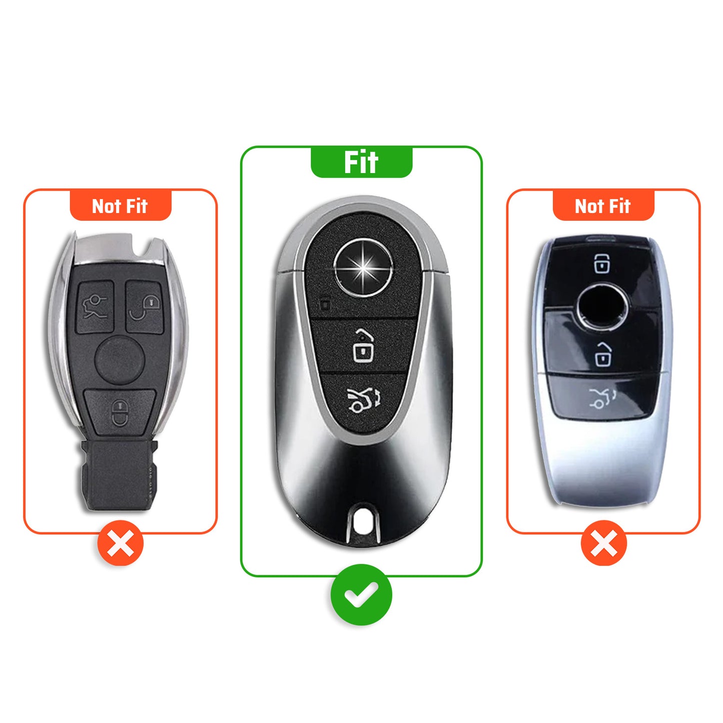 Metal Leather Car Key Cover Compatible For New Mercedes Benz Maybach | S Class | E Class (3 Button Smart Key)