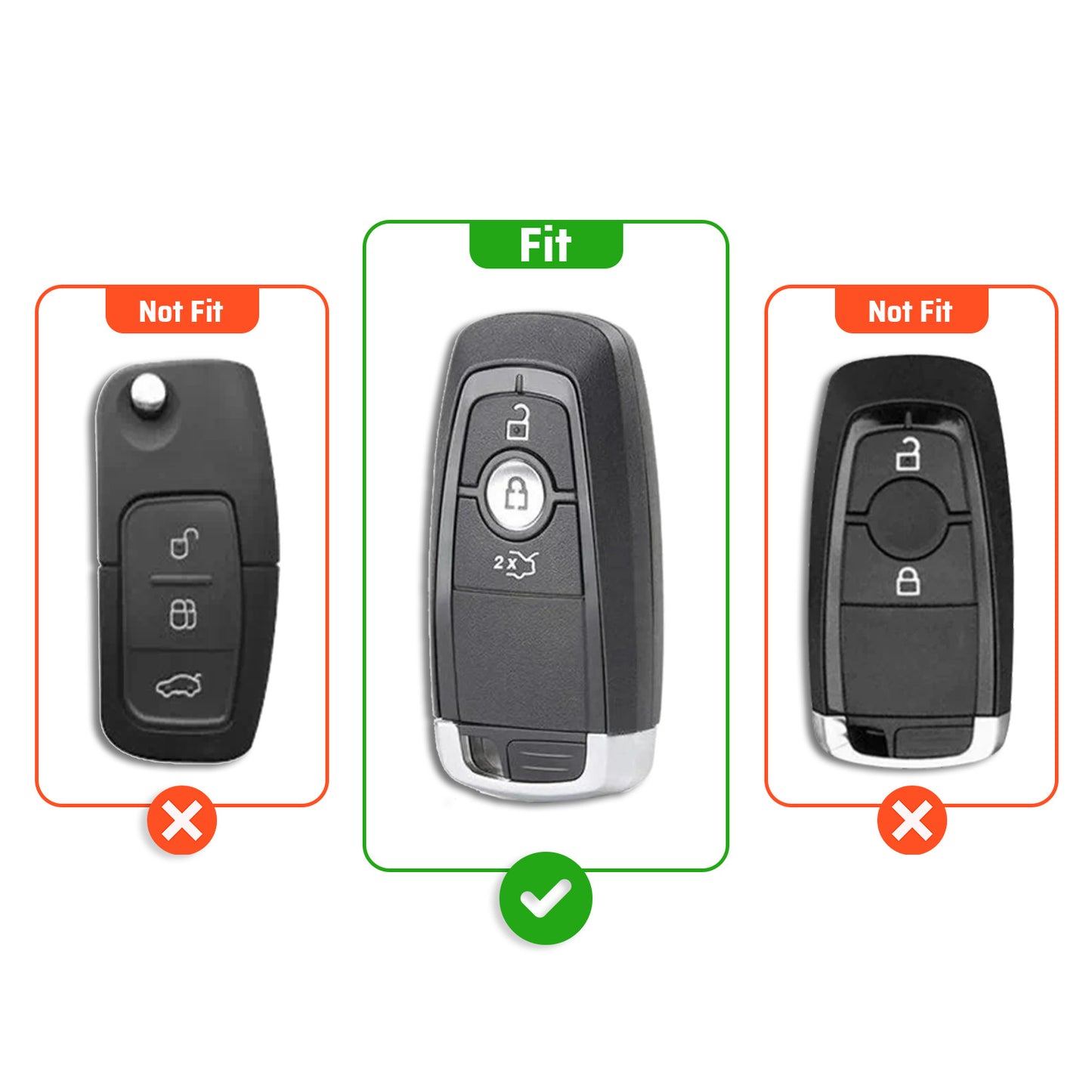 Metal Leather Car Key Cover Compatible For Ford : Figo, Aspire, Ecosport, Endeavour | 3 button Smart Key