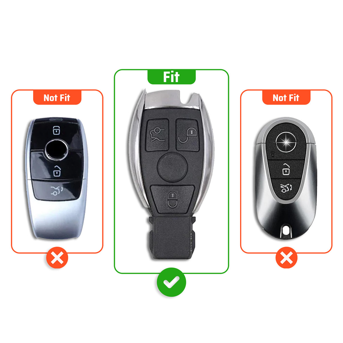 Metal Silicone Car Key Cover Compatible For Mercedes Benz : GL Series | S - Class | C - Class | M - Class | 3 Button Smart Key