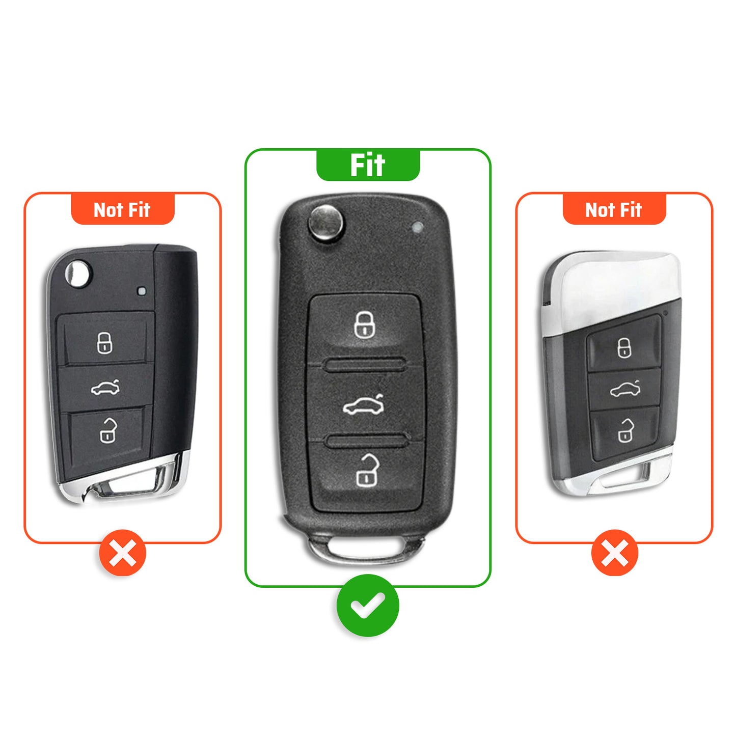 Metal Key Cover Compatible For Skoda : Octavia, Fabia, Laura, Superb, Rapid, Yeti & Volkswagen : Polo, Vento, Jetta, Ameo(3 Button Flip Key)