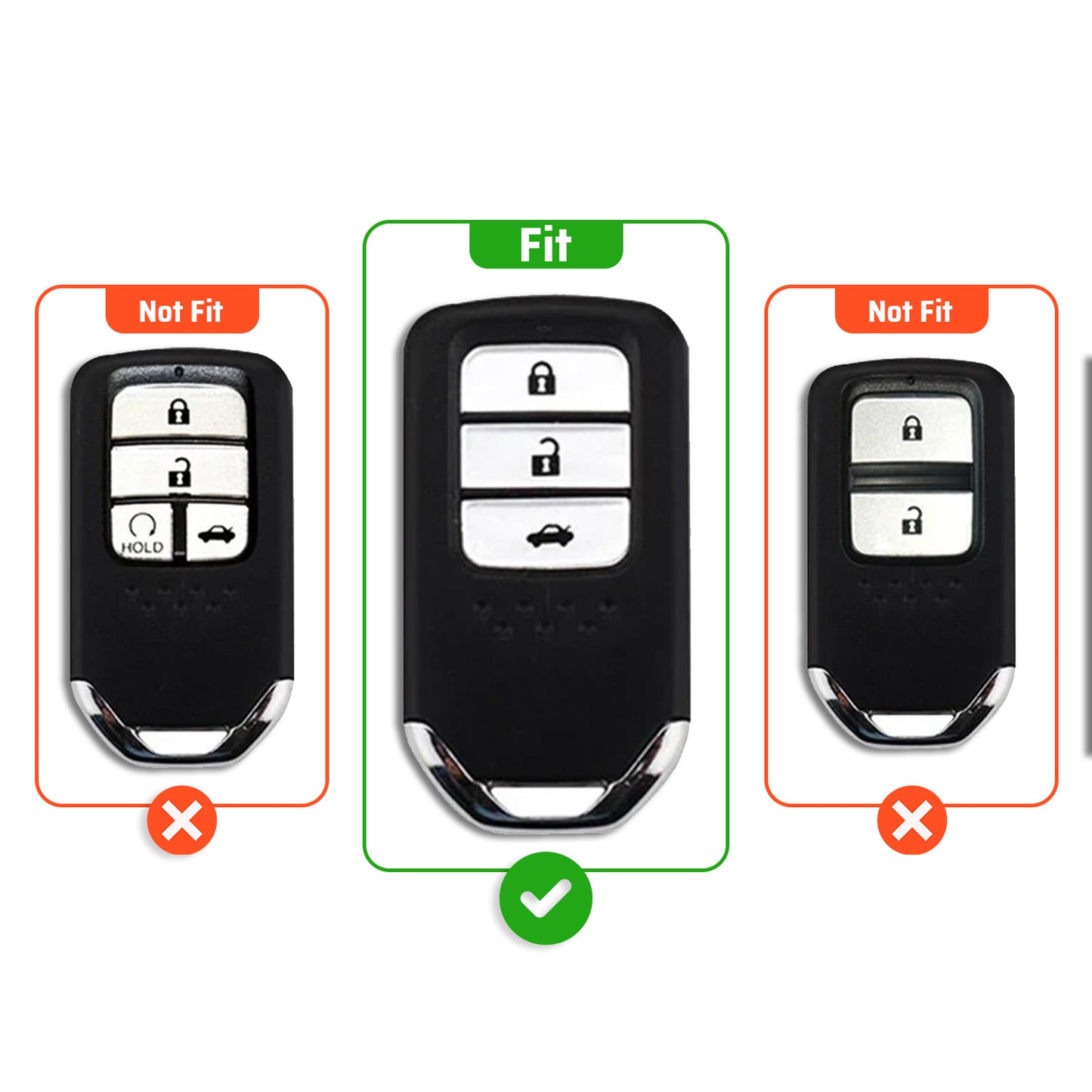 Metal Silicone Key Cover Compatible For Honda: City, Civic, Jazz, Brio, Amaze, Cr-v, Wr-v, Br-v, Mobilio 3 Button Smart Key
