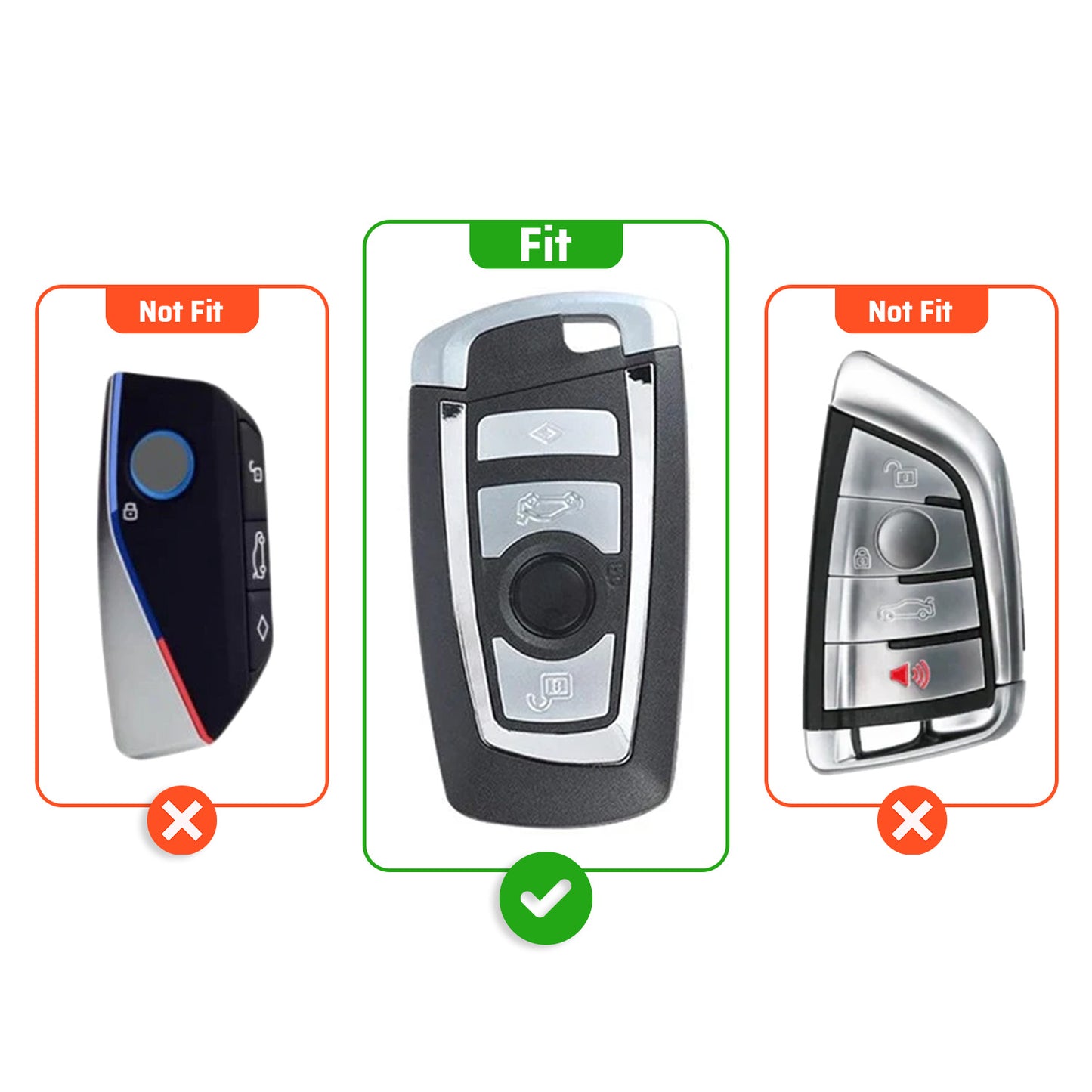 Metal Key Cover With Key Chain Compatible with BMW X-Series | M-Series | 3-Series | 5-Series | 7-Series 4 Button Smart Key