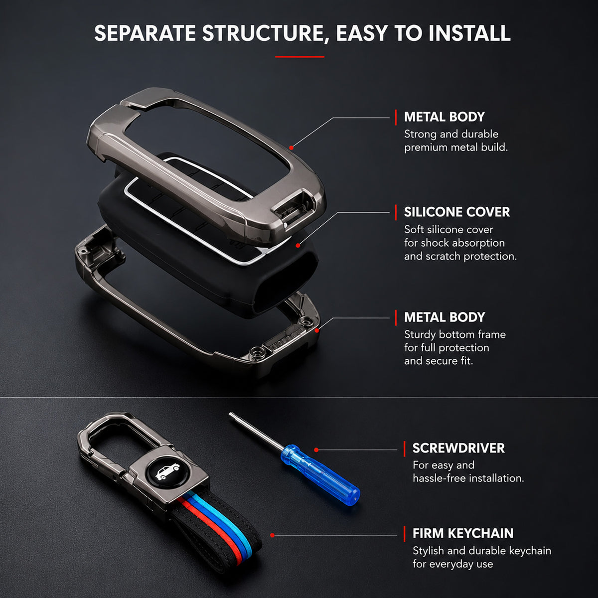 Metal Silicone Key Cover Compatible for Nissan Magnite, Micra, Sunny, Teana 3 button smart key