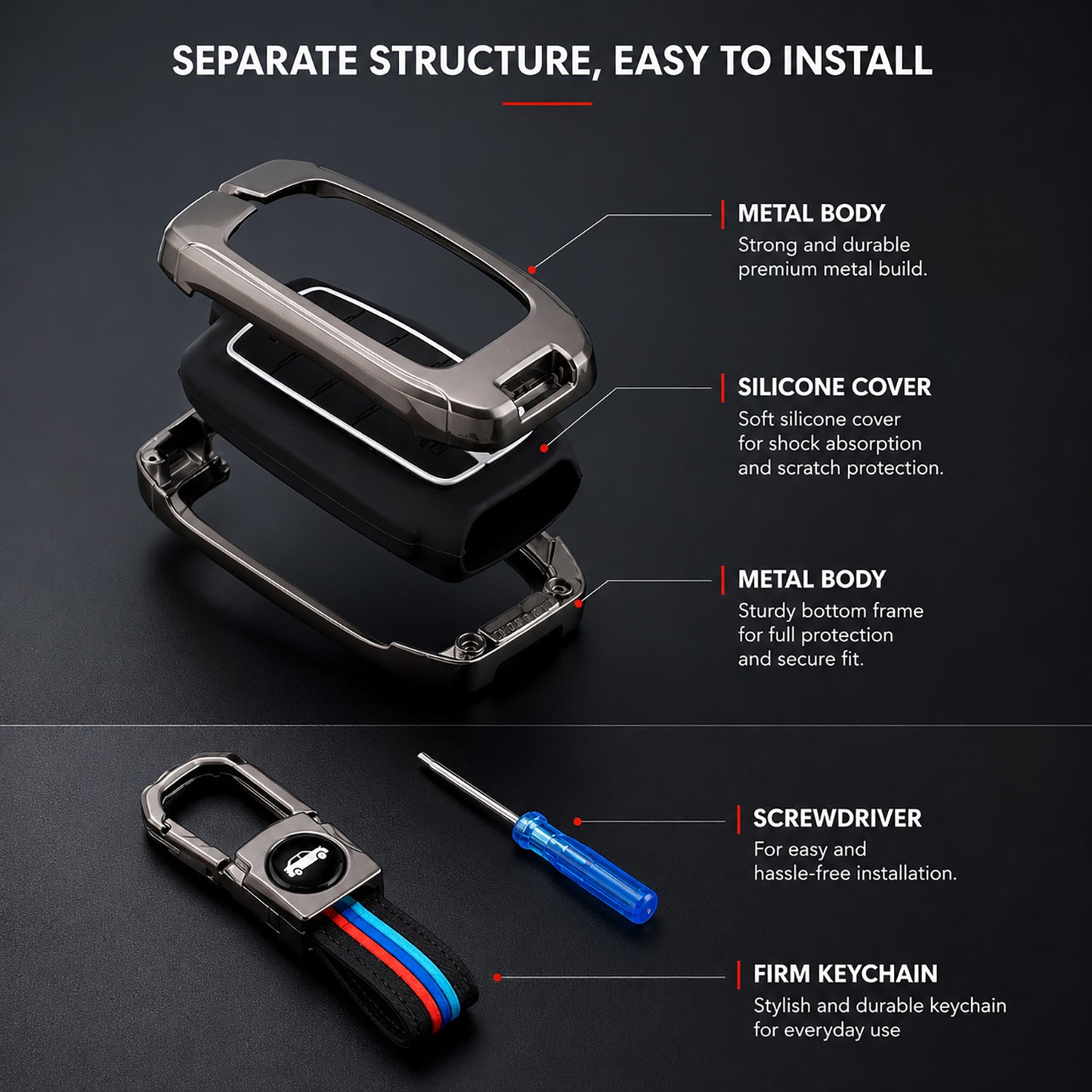 Metal Silicone Key Cover with keychain Compatible For Mahindra XEV 9e, BE 6e & 7XO (6 Button)