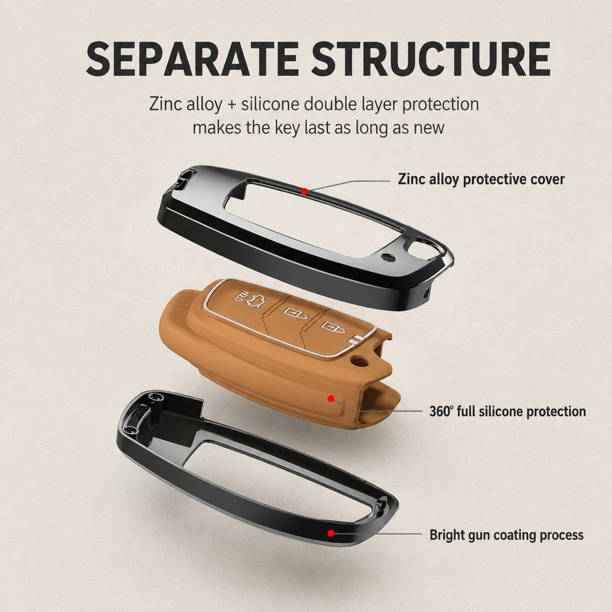Metal Key Cover Compatible For Suzuki : Baleno, Swift, Ertiga, XL6, DZire, Fronx, Scross, Celerio, Ciaz, Brezza, Grand Vitara, Jimny, Ignis (3 Button Smart key)