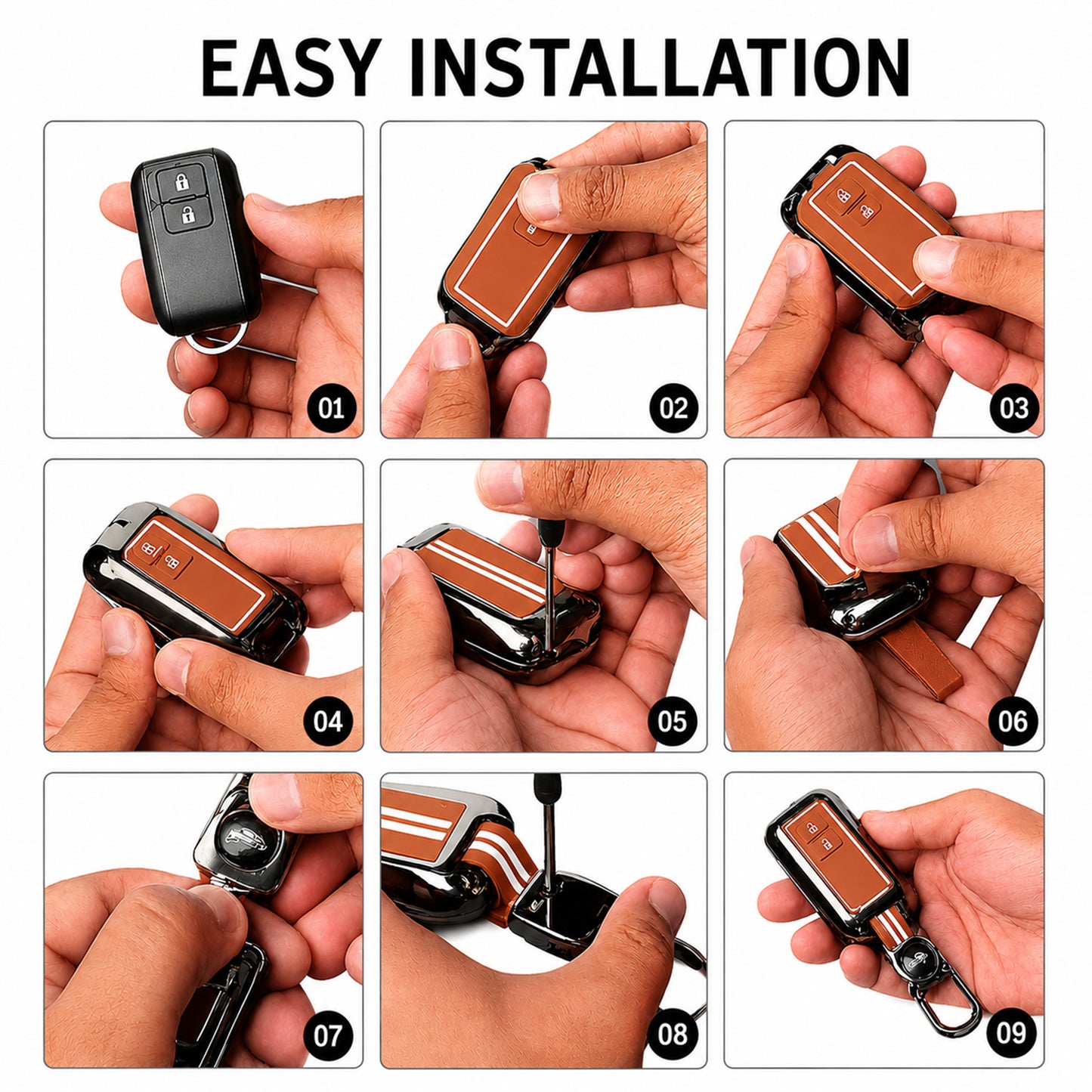 Metal Key Cover Compatible For Suzuki : Baleno, Swift, Ertiga, XL6, DZire, Fronx, Scross, Celerio, Ciaz, Brezza, Grand Vitara, Jimny, Ignis (3 Button Smart key)