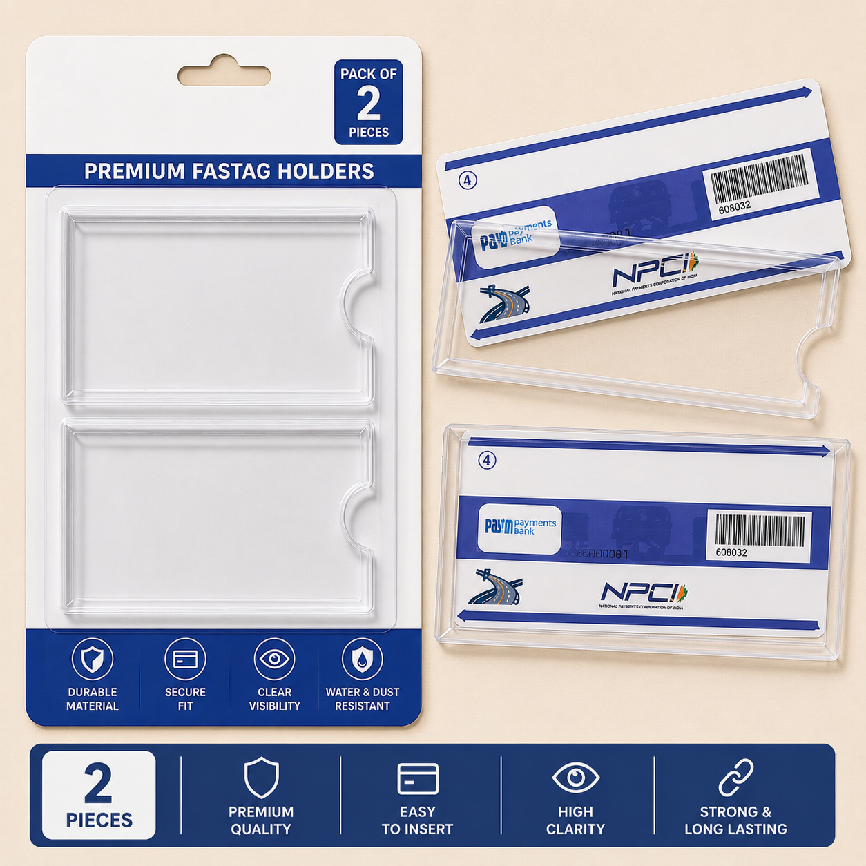 (Pack Of 2) Fast TAG Holder Windshield Glass Protector with double side Tape
