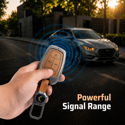 Metal Leather Brown Car Key Cover Compatible For Tata: Nexon, Harrier,Tiago, Tigor BS6, Tigor EV, Safari 2021, Altroz, Safari Gold, Gravitas, Punch