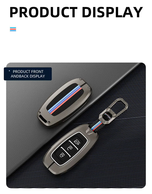 Metal Silicone Car Key Cover Compatible For Hyundai : i20, Kona, Verna 2018 onwards (3 button smart key)