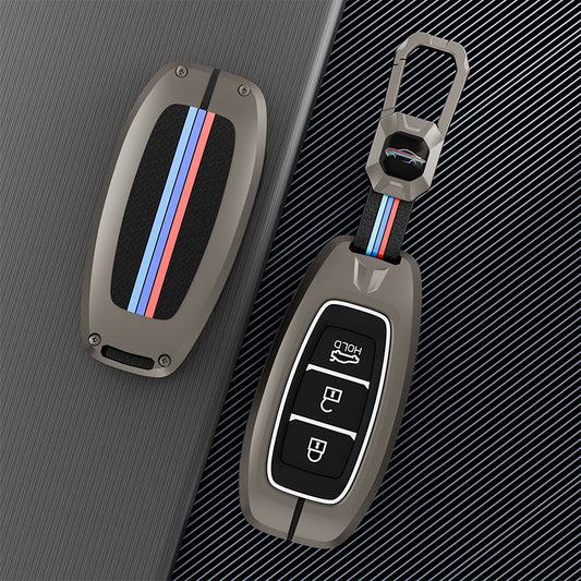 Metal Silicone Car Key Cover Compatible For Hyundai : i20, Kona, Verna 2018 onwards (3 button smart key)