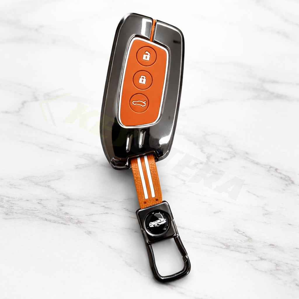 Metal Sapphire Key Cover With Key Chain Compatible with MG Hector | MG Windsor | MG Astor | MG Gloster 3 Button smart key)