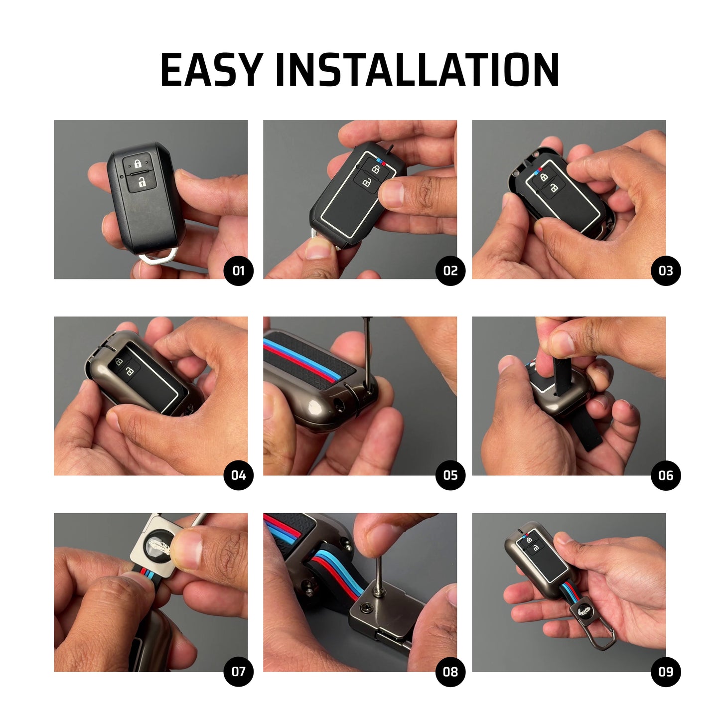 Metal Silicone Car Key Cover Compatible For Tata: Nexon, Harrier, Safari, Altroz, Punch, Tiago, Tigor, Zest, Bolt, Hexa (3 button Flip Key)