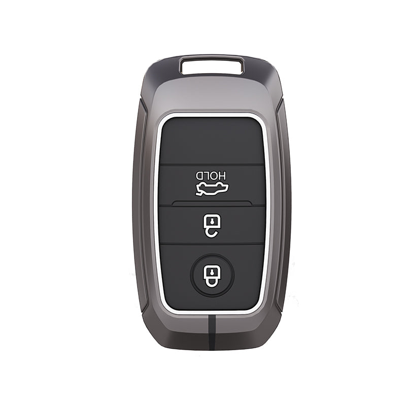 Metal Silicone Car Key Cover Compatible For Kia Seltos, Kia Sonet,Kia Carens,Kia Carnival (3 Button Smart Key)