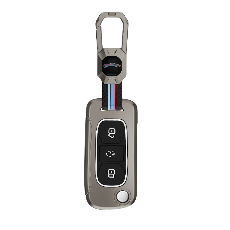 Metal Silicone Car Key Cover Compatible For Tata: Nexon, Harrier, Safari, Altroz, Punch, Tiago, Tigor, Zest, Bolt, Hexa (3 button Flip Key)
