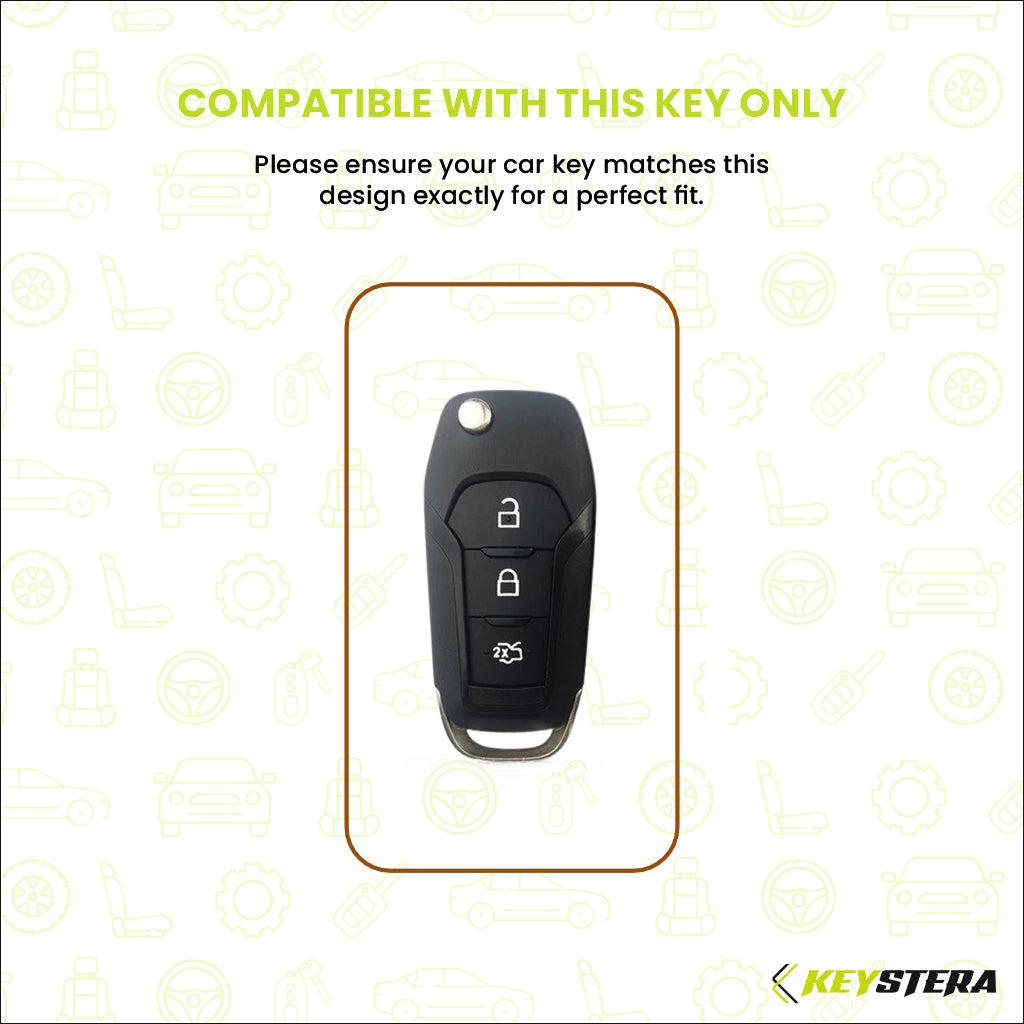 Metal Leather Brown Key Cover Compatible For Ford : Figo, Aspire, Endeavour (3 Button Flip Key)