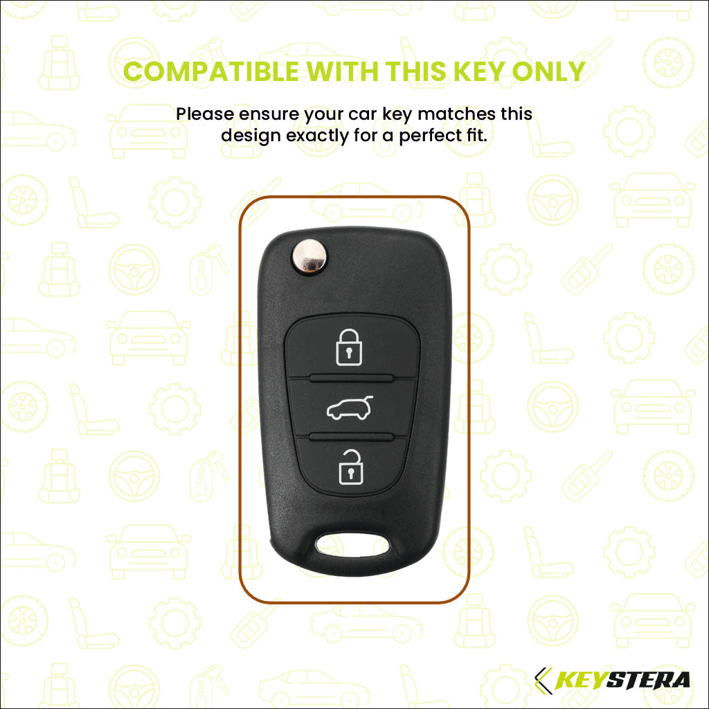 Metal Sapphire Key Cover With Key Chain Compatible For Hyundai Old Verna | Old Elentra | Old i20 | Old i10 (3 button Flip Key)